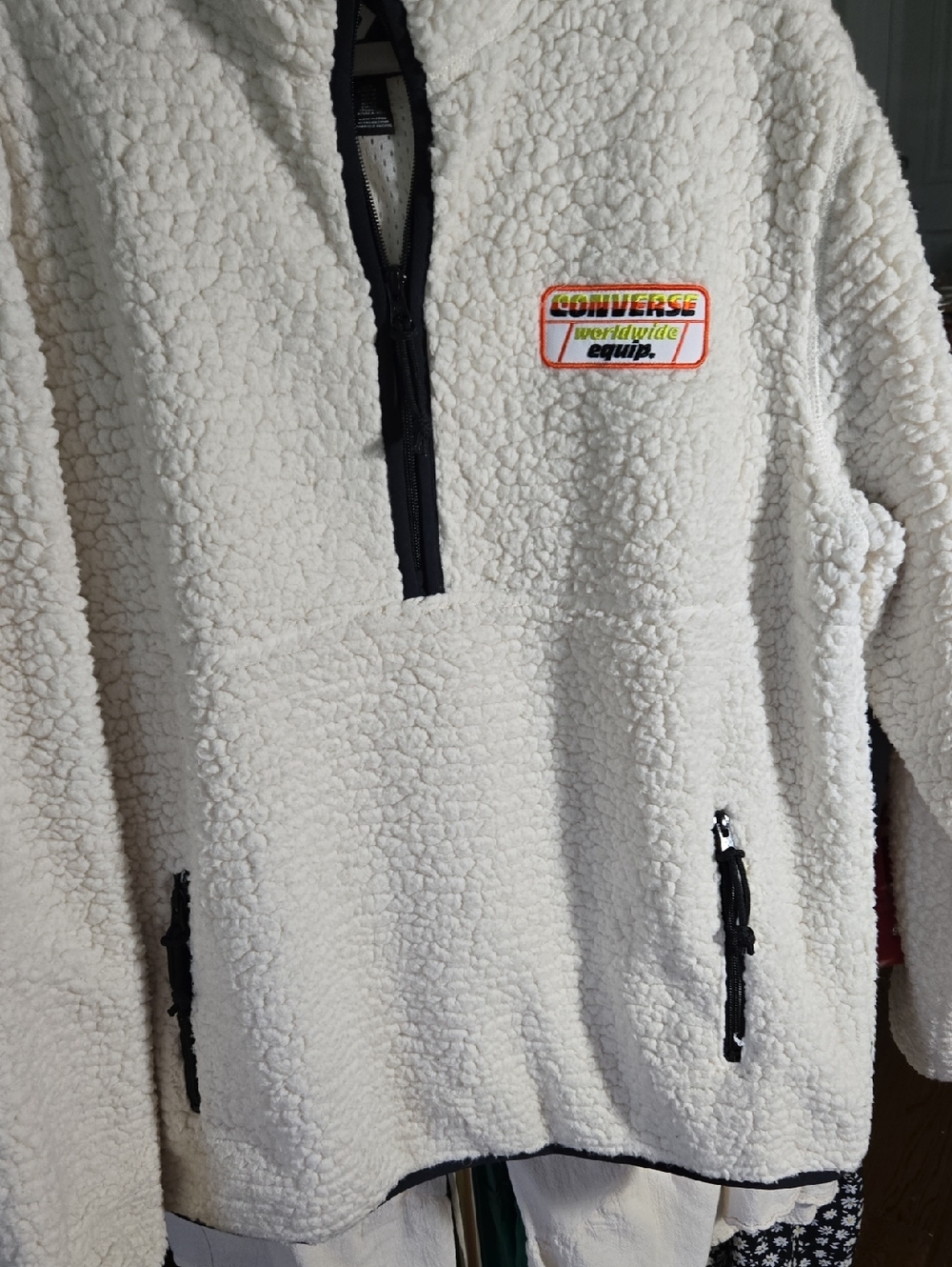 Converse  Cream Sherpa Half-Zip Pullover Jacket